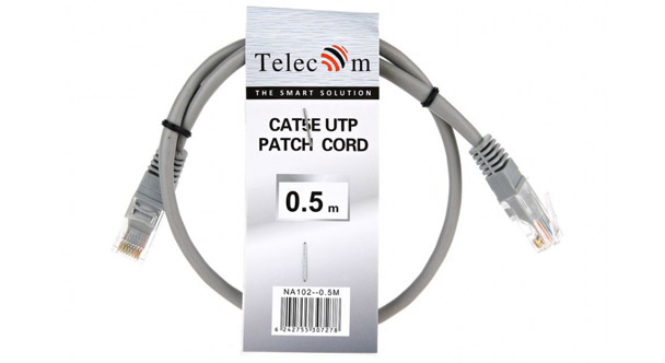 Патч-корд TELECOM UTP Кат. 5е, серый, 0.5 м