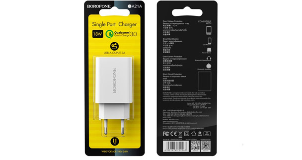 СЗУ Borofone BA21A 5V/3A 1USB single port QC3 белое