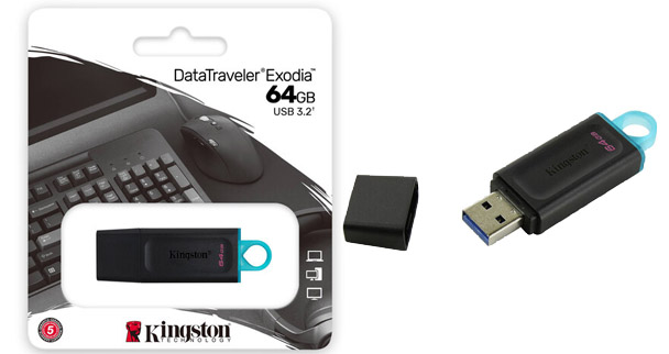 Флеш-накопитель USB 3.2 64GB Kingston DataTravele Exodia чёрный/бирюзовый